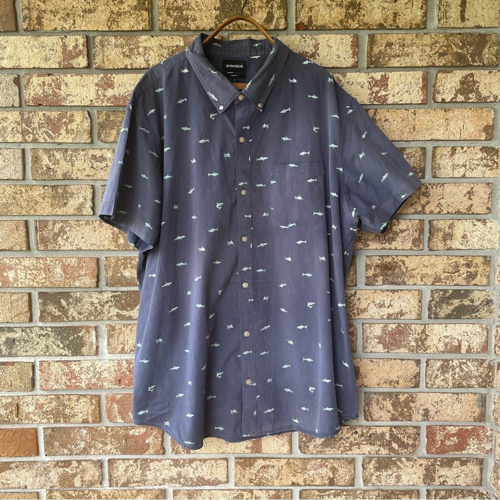 Men’s Bonobos Shirt Size 3XL Long AOP Fish Breast Pocket 100% Cotton Comfy!